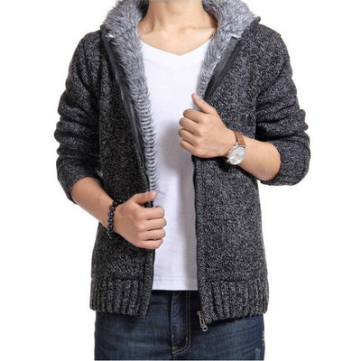 Autumn Winter Men's Thick Sweatercoat Collar Zipper Sweater Coat