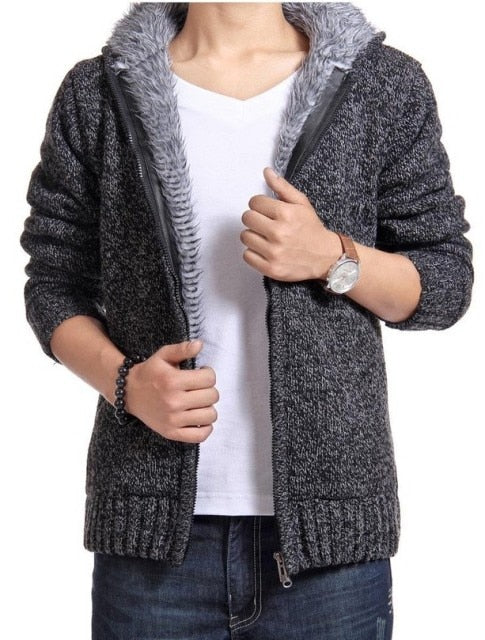 Autumn Winter Men's Thick Sweatercoat Collar Zipper Sweater Coat