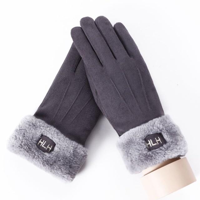 Women Touch Screen Suede Glove Winter Double Layer Furry fashionable Mittens - FIVE TIGERS 