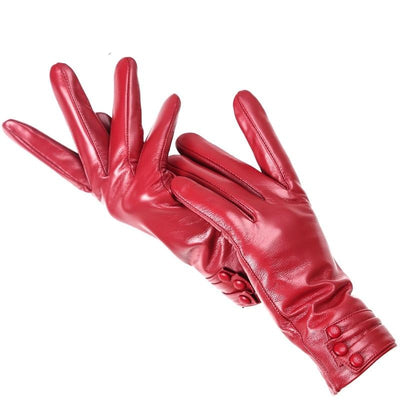 three button design women's leather gloves