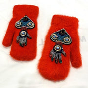 Women Fashion Gloves Winter Crystal Octopus Rabbit Fur female - FIVE TIGERS 