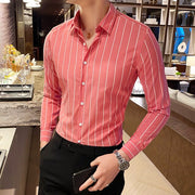 Mens Shirts Button Down Slim Fit Long Sleeve Striped Shirts