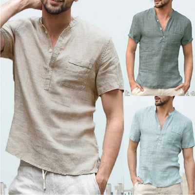 Men's Short-Sleeved T-shirt Cotton and Linen Led Casual Men's T-shirt