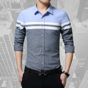 Mens Shirts Brand Clothing Slim Fit Patchwork Stripe Clothes