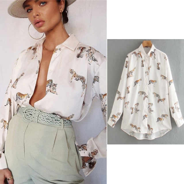 women satin blouse long sleeve zebra print shirts