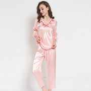 women Ice Silk Suit Long Sleeve silk pajamas
