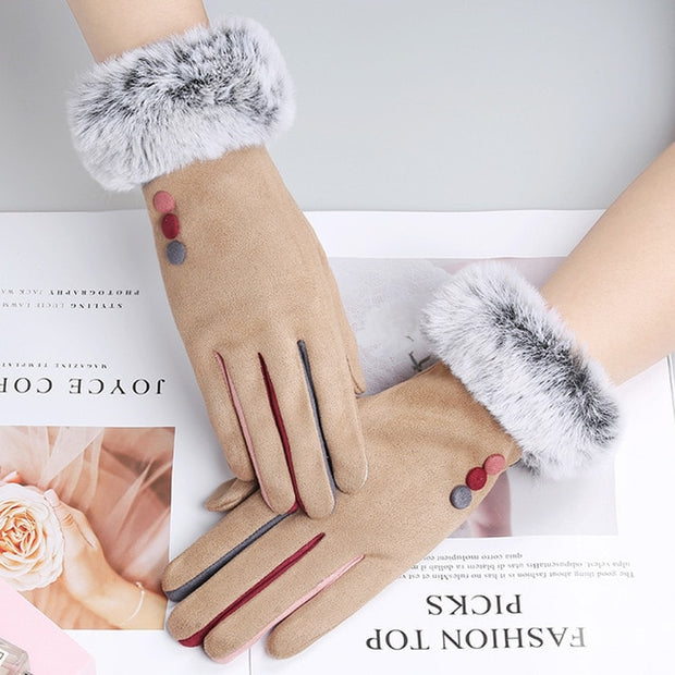 Women Winter Warm Suede Leather Touch Screen Glove