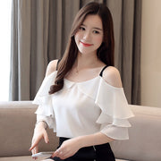 Woman blouses 2021 short sleeve shirts white chiffon blouse shirt