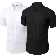 Men Daily Casual Shirt Short Sleeve Button Down Slim Fit Cotton Shirts