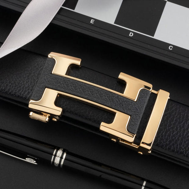 Mens Metal Automatic Buckle Leather Belts