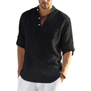 Men's Casual Blouse Cotton Linen Shirt Loose Tops Long Sleeve