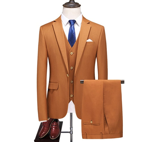 2022 Business Formal Men Suits Solid 1-Button Blazer Pants