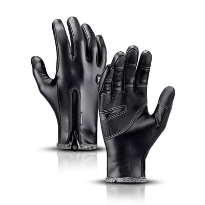 Men Women Warm Thermal Fleece Leather Gloves with Zipper