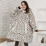 Women Leopard Fleece Blanket Hoodie Sweatshirt