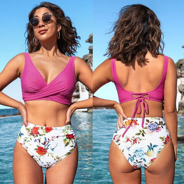 Women Sexy Lace Up Two Pieces Swimwear 2021 New Beach Bathing Suits