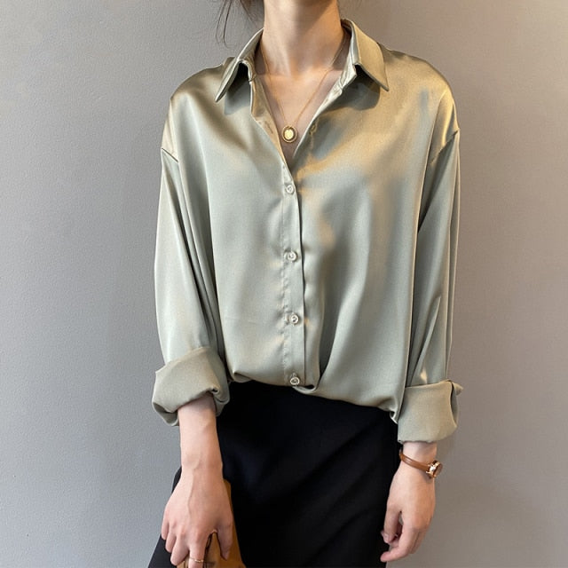 Women Fashion Satin Silk Shirt and Blouse