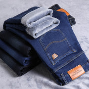Winter New Men Fleece Warm Jeans Classic Style Pants
