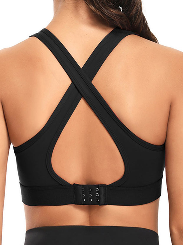 Nautically Black Back Cross Sports Bra Hollow-Out For Sports - FIVE TIGERS 